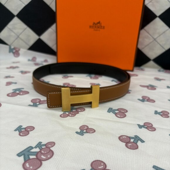 Hermes Gold Buckle Tan Leather Belt - Picture 1 of 8